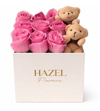 pembe gül, kutuda gül, ayıcıklı gül, sevimli ayıcık