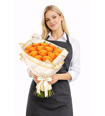 19 adet turuncu gül, turuncu gül buketi, canlı çiçek sipariş