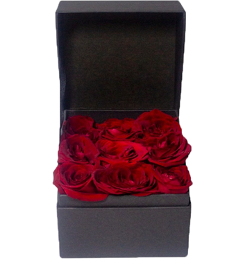 kutuda kırmızı gül, kare kutu çiçek, siyah kutu aranjman, 