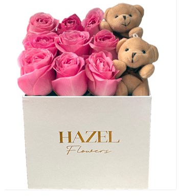 pembe gül, kutuda gül, ayıcıklı gül, sevimli ayıcık