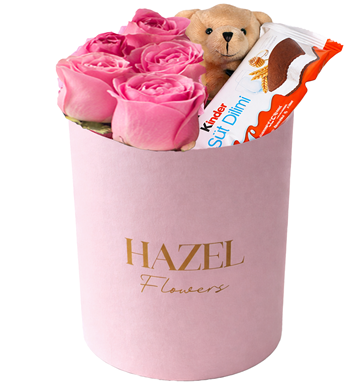 pembe gül kutusu, ayıcıklı gül kutusu, pembe kutuda gül